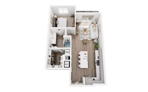 Floor plan for 1 bed, 1 bath, 757 sqft